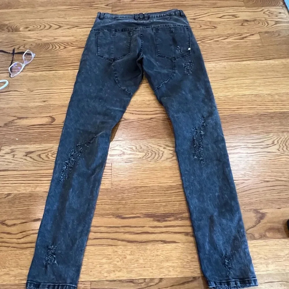 Men's Kollar Rockstar Buttonfly Jeans‎ Faded Vintage Black Size 30 x 31
